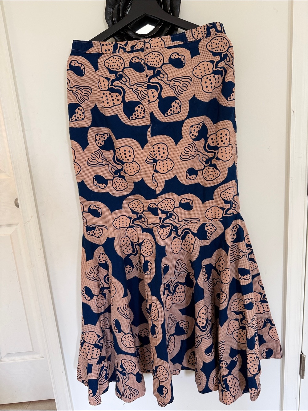 Navy and Blush Floral A-Line Midi Skirt